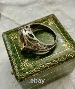 Impressive Antique Ring with Beautiful Genuine Citrine in Ornate Solid Silver