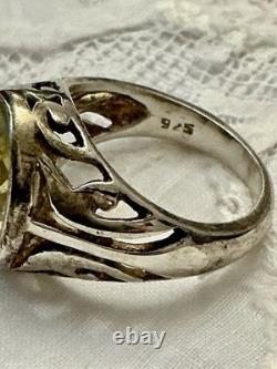 Impressive Antique Ring with Beautiful Genuine Citrine in Ornate Solid Silver
