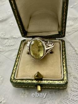 Impressive Antique Ring with Beautiful Genuine Citrine in Ornate Solid Silver