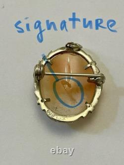 Italian antique brooch cameo, solid silver 800, marcasites, Art Deco, signed