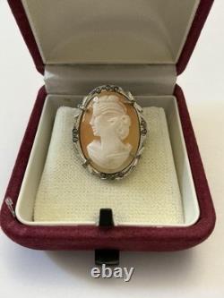 Italian antique brooch cameo, solid silver 800, marcasites, Art Deco, signed