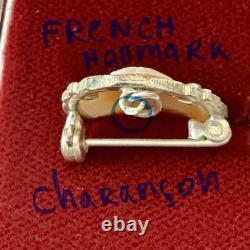 Italian antique brooch cameo, solid silver 800, marcasites, Art Deco, signed
