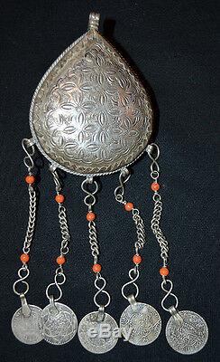 Jewelry Pendant Berbere Old Silver And Coral