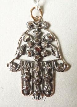 Khamsa Hand Pendant Of Fatma Solid Gold And Silver - Ancient Gold Jewel Diamond