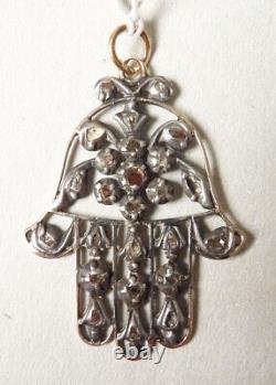 Khamsa Solid Fatma Gold Hand Pendant And Silver Diamond Ancient Diamond Gold