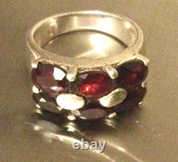 LOT Large Antique Solid Silver Ring - Garnet - Signet Ring with Natural Stones