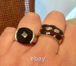 LOT Large Antique Solid Silver Ring - Garnet - Signet Ring with Natural Stones