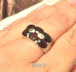 LOT Large Antique Solid Silver Ring - Garnet - Signet Ring with Natural Stones