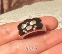 LOT Large Antique Solid Silver Ring - Garnet - Signet Ring with Natural Stones
