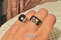 LOT Large Antique Solid Silver Ring - Garnet - Signet Ring with Natural Stones