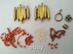 LOT OF ANTIQUE EMPIRE SILVER GILT CLASPS 1819 1838 CORAL BEADS jewelry