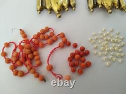 LOT OF ANTIQUE EMPIRE SILVER GILT CLASPS 1819 1838 CORAL BEADS jewelry