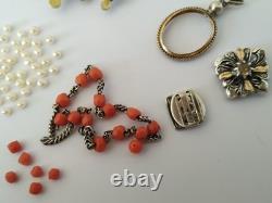 LOT OF ANTIQUE EMPIRE SILVER GILT CLASPS 1819 1838 CORAL BEADS jewelry