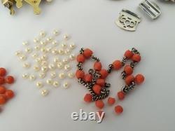 LOT OF ANTIQUE EMPIRE SILVER GILT CLASPS 1819 1838 CORAL BEADS jewelry