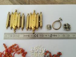 LOT OF ANTIQUE EMPIRE SILVER GILT CLASPS 1819 1838 CORAL BEADS jewelry