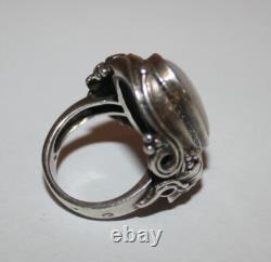 Large Antique Art Deco Ring Solid Silver Marcasite Mother of Pearl Size 54