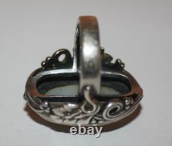 Large Antique Art Deco Ring Solid Silver Marcasite Mother of Pearl Size 54