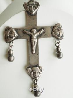 Large Antique Regional Cross Solid Silver Pendant