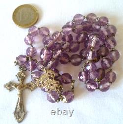 Large Antique Rosary in Solid Silver and Colored Glass Beads