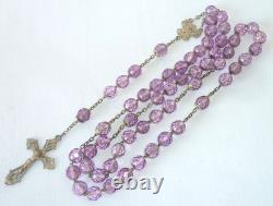 Large Antique Rosary in Solid Silver and Colored Glass Beads
