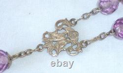 Large Antique Rosary in Solid Silver and Colored Glass Beads