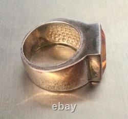 Large Antique Solid Silver Ring – Imperial Topaz – Size 52 Signet Ring – Art Deco – 925