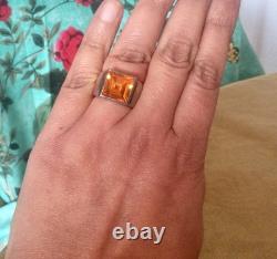 Large Antique Solid Silver Ring – Imperial Topaz – Size 52 Signet Ring – Art Deco – 925