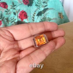 Large Antique Solid Silver Ring – Imperial Topaz – Size 52 Signet Ring – Art Deco – 925