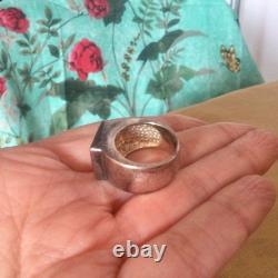 Large Antique Solid Silver Ring – Imperial Topaz – Size 52 Signet Ring – Art Deco – 925