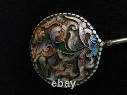 Large Antique Spoon In Russian Silver 84 Partitioned Enamel