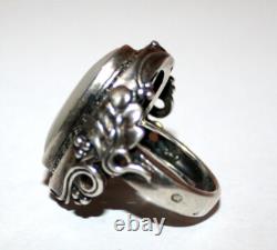 Large Art Deco Antique Ring Silver Massive Marcasite Mother of Pearl Size 54