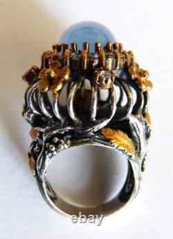 Large Old Ring In Solid Argent And Stones Around 1970 Silver Ring