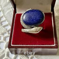 Large Old Snake Ring Lapis Lazuli, Silver Massive Scissor