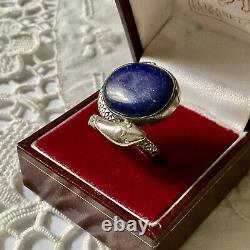 Large Old Snake Ring Lapis Lazuli, Silver Massive Scissor