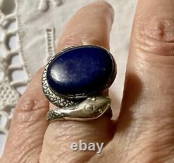 Large Old Snake Ring Lapis Lazuli, Silver Massive Scissor
