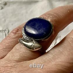 Large Old Snake Ring Lapis Lazuli, Silver Massive Scissor