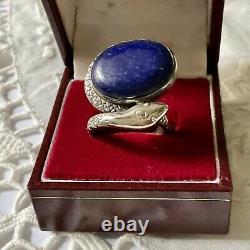 Large Old Snake Ring Lapis Lazuli, Silver Massive Scissor