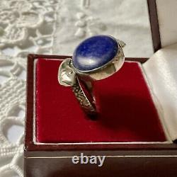 Large Old Snake Ring Lapis Lazuli, Silver Massive Scissor