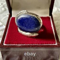 Large Old Snake Ring Lapis Lazuli, Silver Massive Scissor