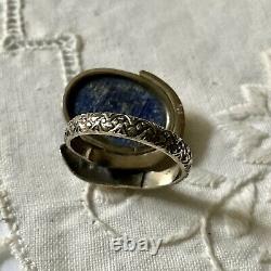 Large Old Snake Ring Lapis Lazuli, Silver Massive Scissor