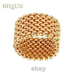 Large Old Style Ring In Silver Rhodiee Yellow Gold 14g In The Shape Of Mesh