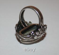 Large Vintage Art Deco Ring Solid Silver Marcasite Mother of Pearl Size 54