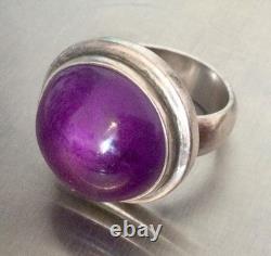 Large Vintage Solid Silver Ring Size 53/54 Amethyst Signet Band-925-Art Deco
