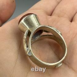 Large ancient Roman ring in solid silver, agate, king’s intaglio form
