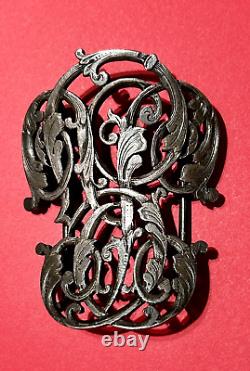 Large and Antique Solid Silver Belt Buckle with Monogram Decoration 63 grams