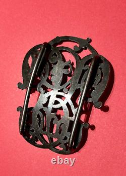 Large and Antique Solid Silver Belt Buckle with Monogram Decoration 63 grams