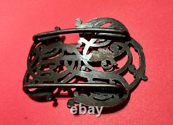 Large and Antique Solid Silver Belt Buckle with Monogram Decoration 63 grams