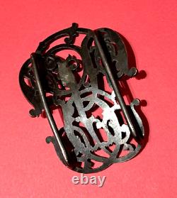 Large and Antique Solid Silver Belt Buckle with Monogram Decoration 63 grams