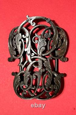 Large and Antique Solid Silver Belt Buckle with Monogram Decoration 63 grams