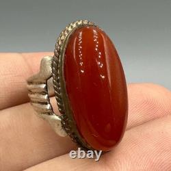 Large beautiful antique Roman ring in solid silver and agate stone